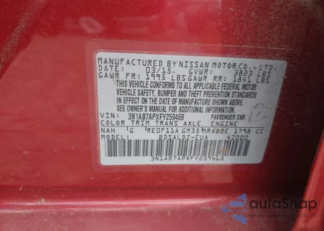 2015 Nissan Sentra Sv from USA, damaged, VIN 3N1AB7APXFY259468